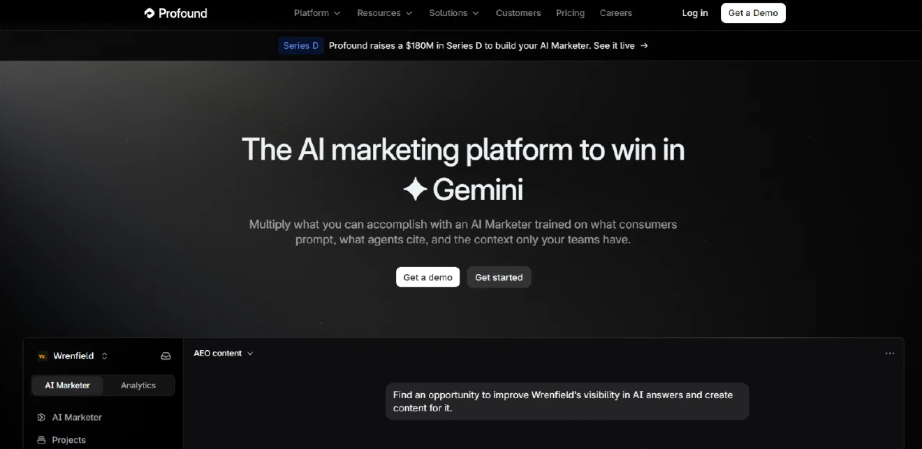 Profound: enterprise AEO platform with Answer Engine Insights, Prompt Volumes and Agent Analytics